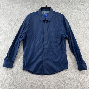 Egara Shirt Mens Large Navy Blue Non Iron Long Sleeve Shirt Textured Cotton